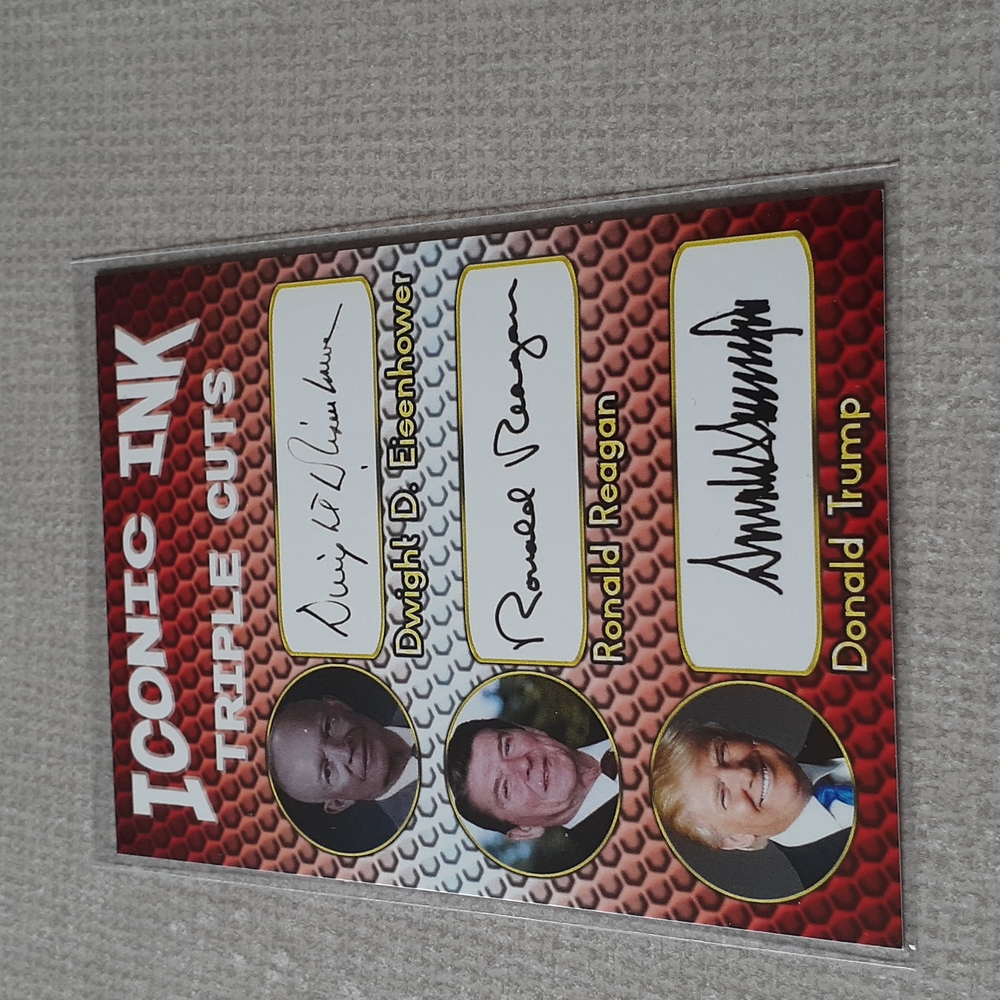 Presidents Trump Reagan Eisenhower Facsimile Autograph Iconic Ink Triple Cuts